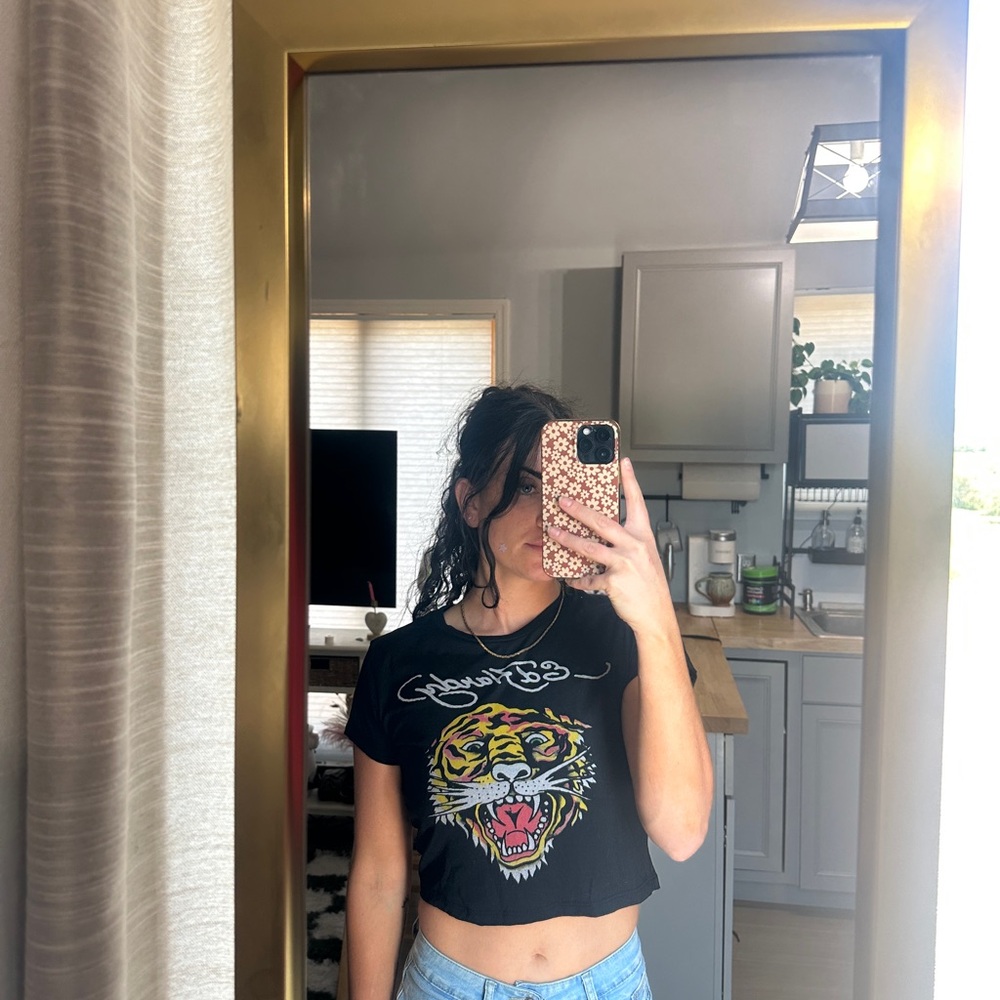 Ed Hardy Black Tiger Graphic Crop Top